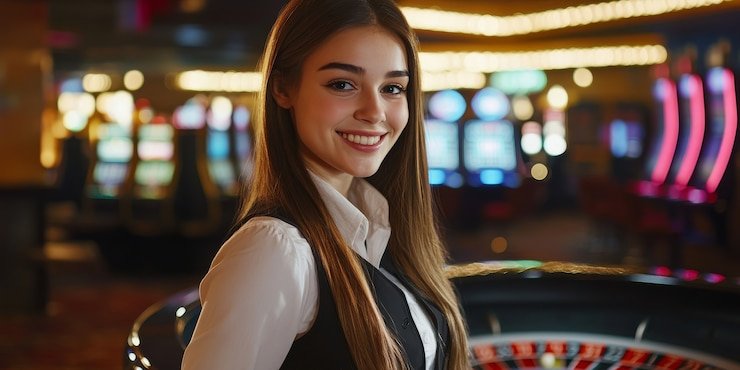 Close-up of lirik judi Dream Gaming dealer managing a live blackjack round